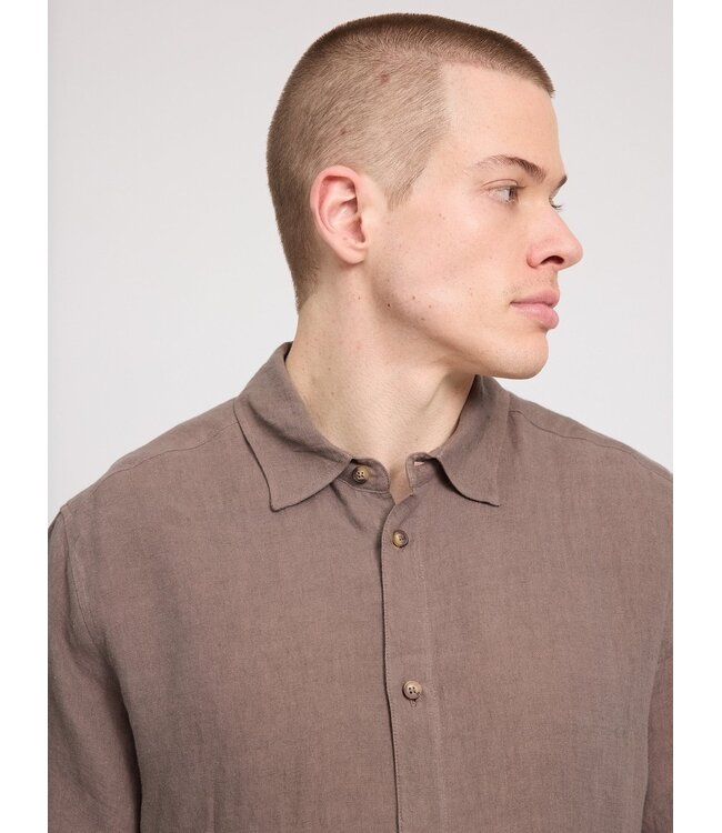 MAZINE •• Shortsleeve linen shirt | Grey Brown