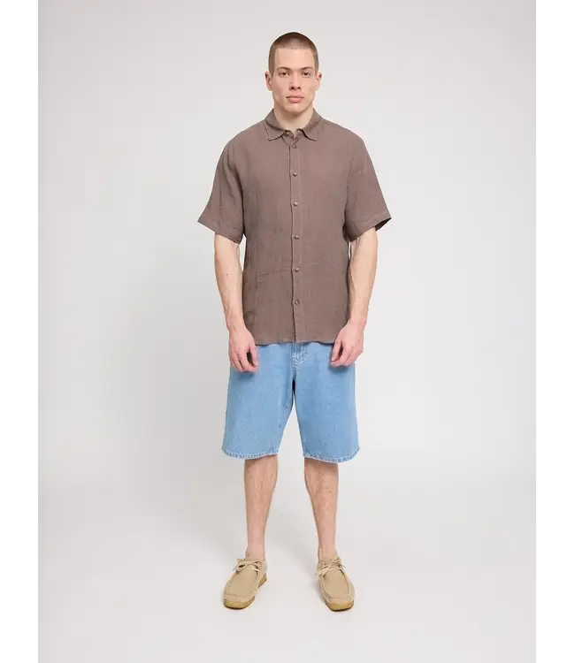 MAZINE •• Shortsleeve linen shirt | Grey Brown