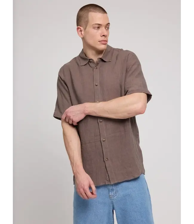 MAZINE •• Shortsleeve linen shirt | Grey Brown
