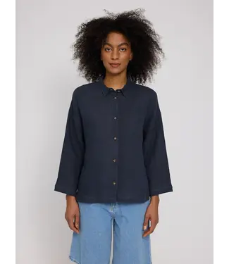 MAZINE •• 3/4 Sleeve Linen Shirt | Ink Blue