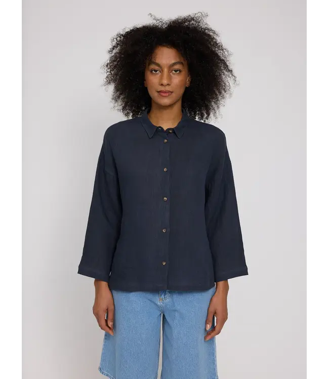 MAZINE •• 3/4 Sleeve Linen Shirt | Ink Blue