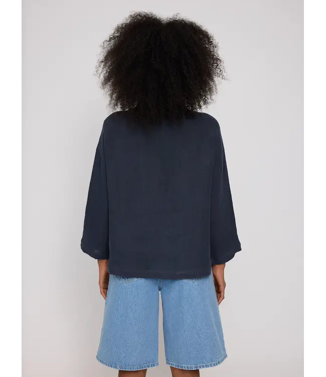 MAZINE •• 3/4 Sleeve Linen Shirt | Ink Blue