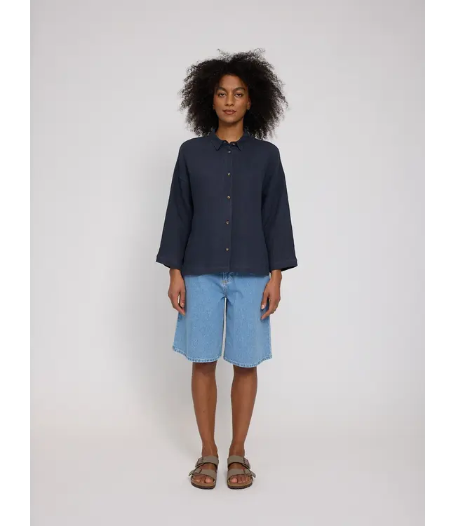 MAZINE •• 3/4 Sleeve Linen Shirt | Ink Blue