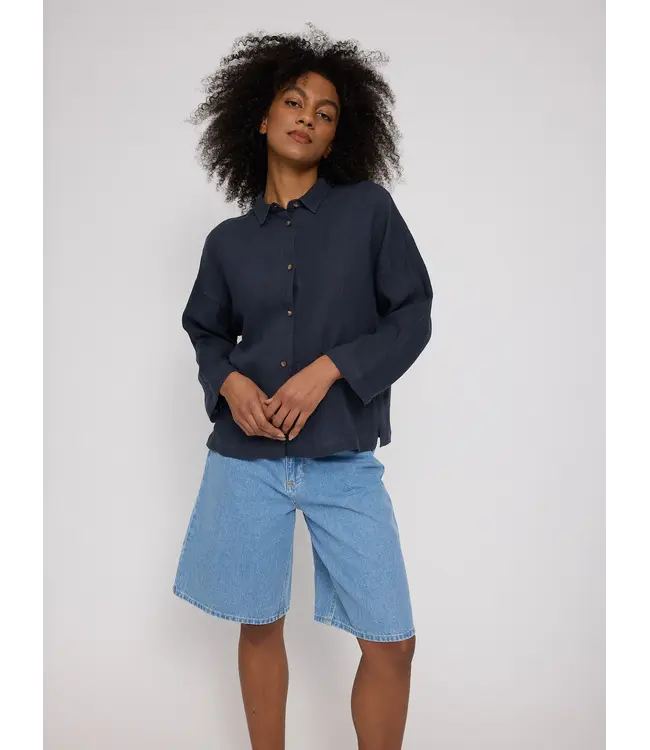 MAZINE •• 3/4 Sleeve Linen Shirt | Ink Blue