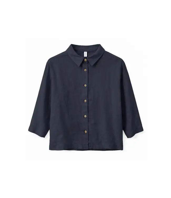 MAZINE •• 3/4 Sleeve Linen Shirt | Ink Blue