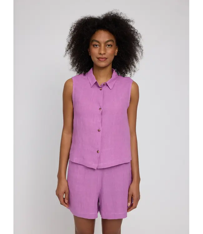 MAZINE •• Sleeveless Linen Shirt | Violet Pink