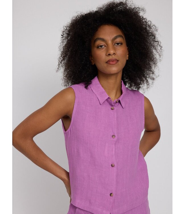 MAZINE •• Sleeveless Linen Shirt | Violet Pink