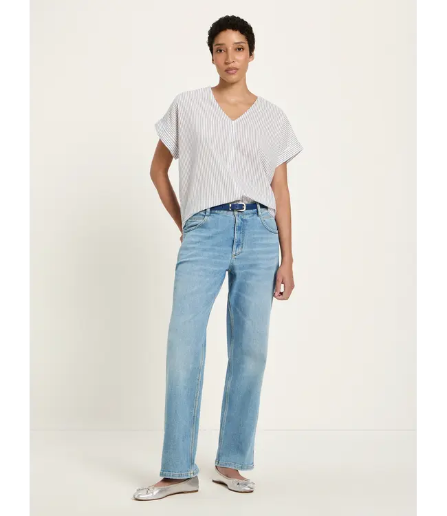 LANIUS •• Blouse shirt GOTS | White/ Light blue