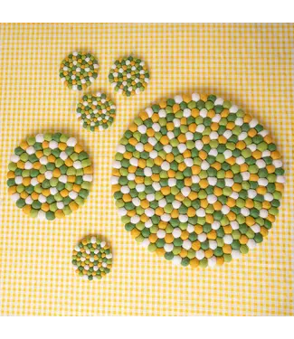 SJAAL MET VERHAAL  •• Onderzetters rond | Groen-Geel