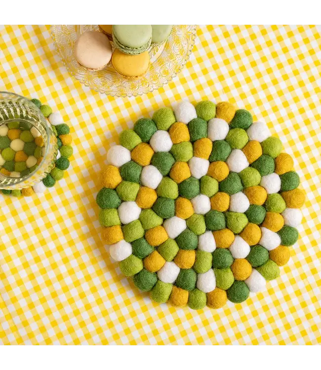 SJAAL MET VERHAAL  •• Onderzetters rond | Groen-Geel