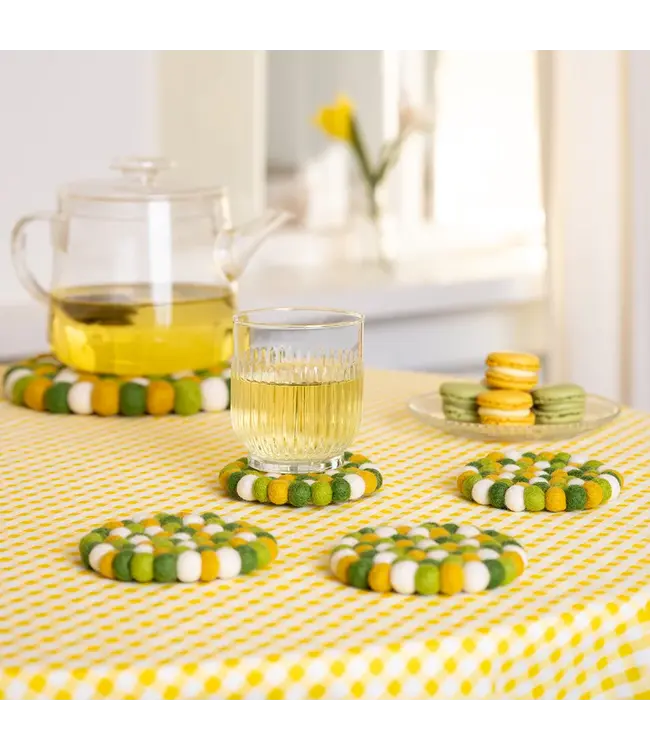 SJAAL MET VERHAAL  •• Onderzetters rond | Groen-Geel