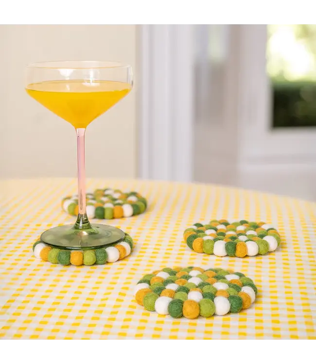 SJAAL MET VERHAAL  •• Onderzetters rond | Groen-Geel