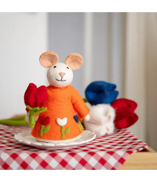 SJAAL MET VERHAAL  •• Decoratie Muis met Tulp Holland