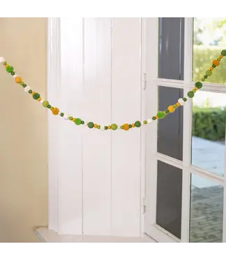 SJAAL MET VERHAAL  •• Viltslinger Viltballetjes Pompoms Groen-Geel