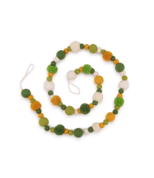 SJAAL MET VERHAAL  •• Viltslinger Viltballetjes Pompoms Groen-Geel