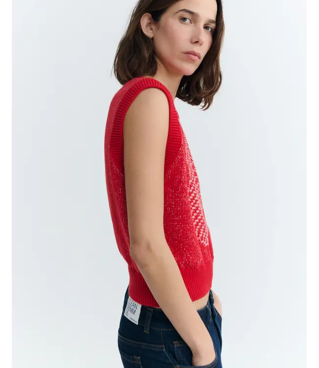 THINKING MU •• Aria Shell Knitted Vest | Red