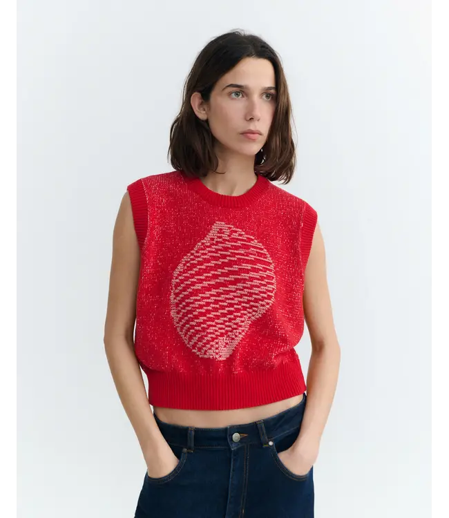 THINKING MU •• Aria Shell Knitted Vest | Red
