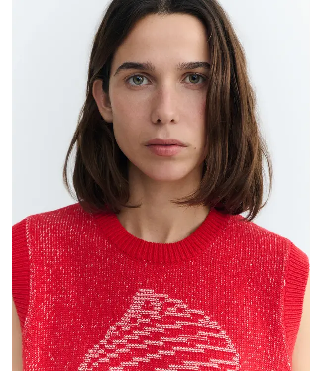 THINKING MU •• Aria Shell Knitted Vest | Red