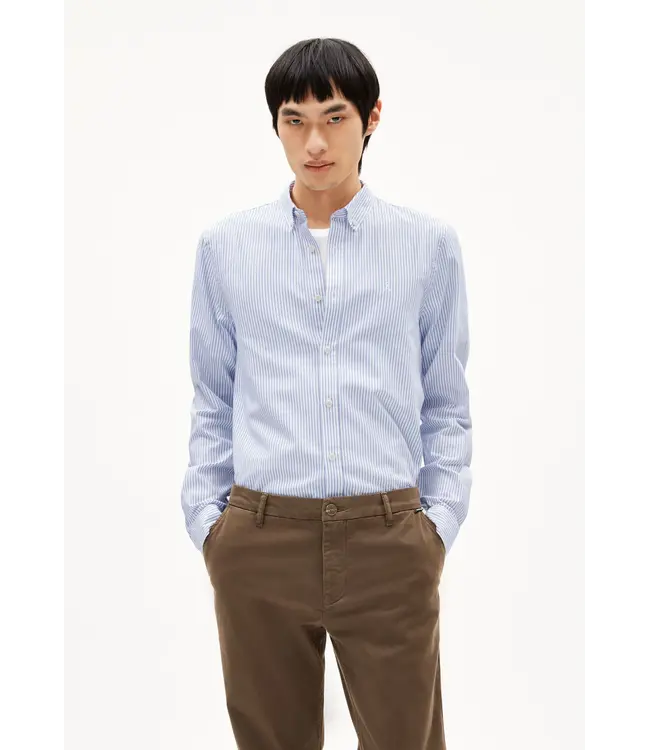 ARMEDANGELS •• quaasa stripe longsleeve shirt | white-dark morning