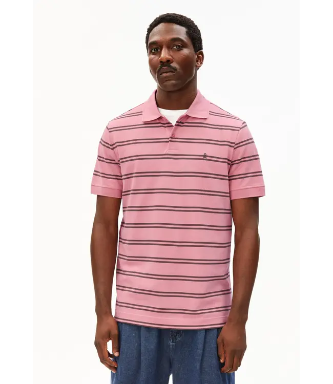 ARMEDANGELS •• striped polo t-shirt | washed berry-granit