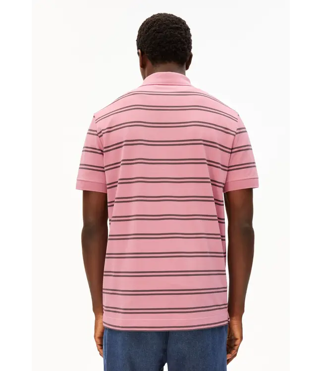 ARMEDANGELS •• striped polo t-shirt | washed berry-granit