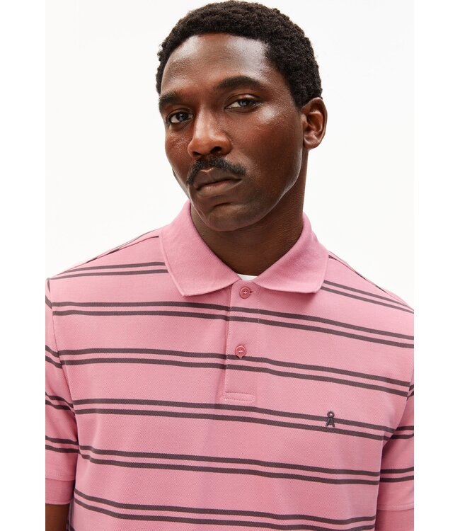 ARMEDANGELS •• striped polo t-shirt | washed berry-granit