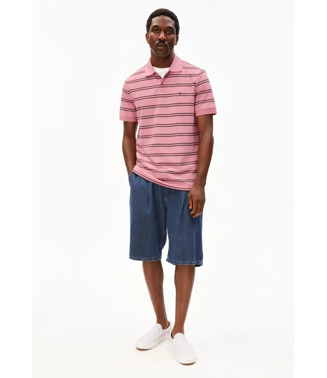 ARMEDANGELS •• striped polo t-shirt | washed berry-granit
