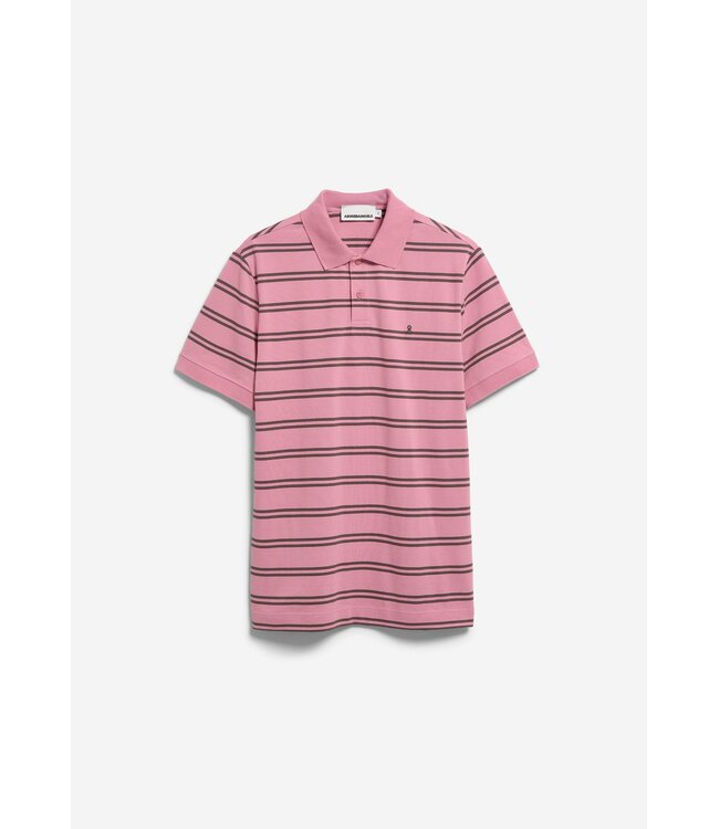 ARMEDANGELS •• striped polo t-shirt | washed berry-granit