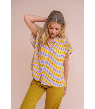 ZILCH •• Blouse short sleeve | Stripes and dots lilac