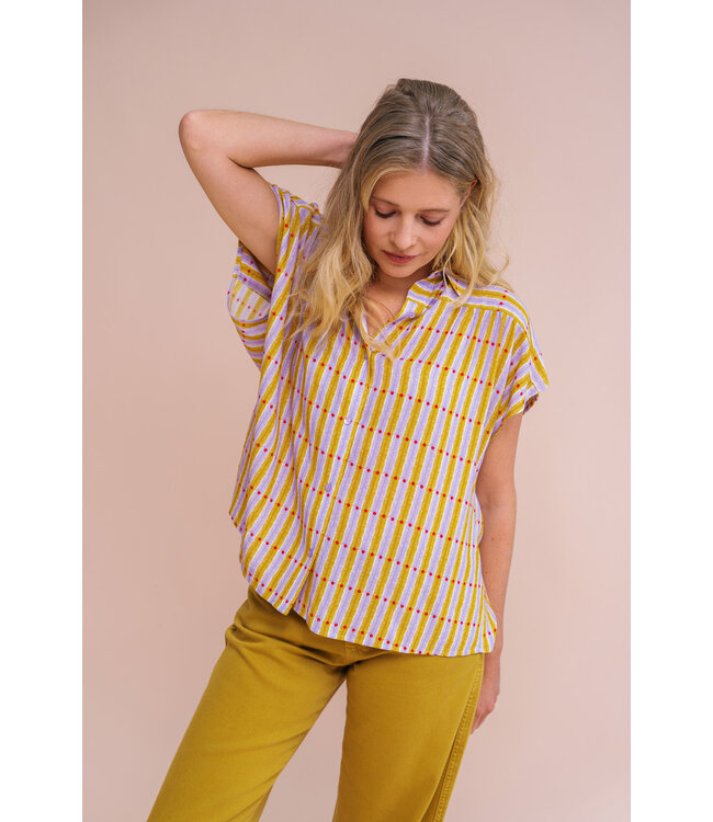 ZILCH •• Blouse short sleeve | Stripes and dots lilac