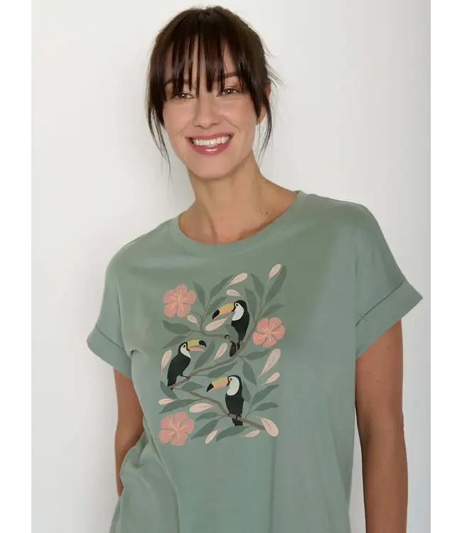 GREENBOMB •• Tucan flower loony t-shirt | Pale green
