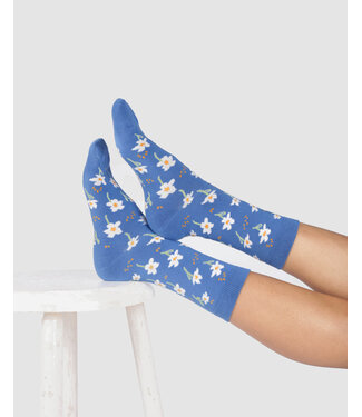 THOUGHT  •• Dames sokken Cosmos floral organic cotton crew | French blue