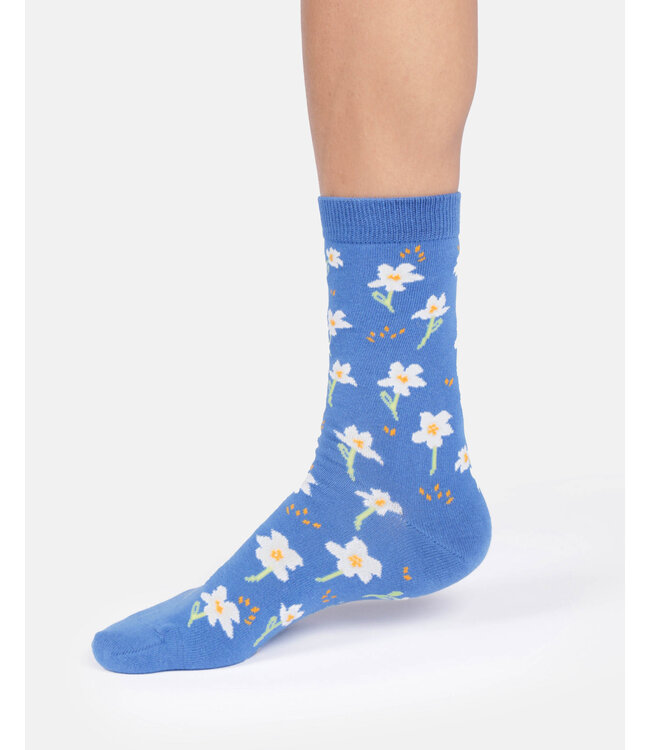 THOUGHT  •• Dames sokken Cosmos floral organic cotton crew | French blue
