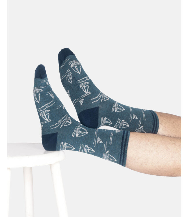 THOUGHT  •• Heren sokken Boating bamboo socks in a box | Lake blue marl