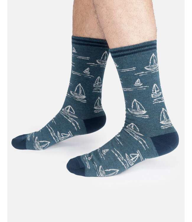 THOUGHT  •• Heren sokken Boating bamboo socks in a box | Lake blue marl
