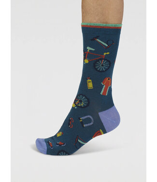 THOUGHT  •• Heren sokken Giffen bike parts organic cotton | Lake blue