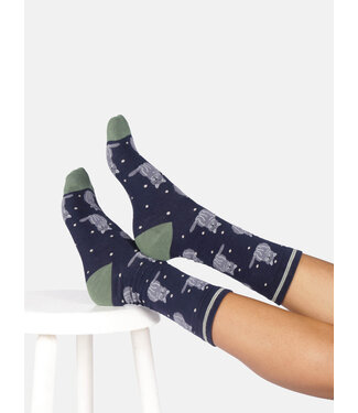 THOUGHT  •• Dames sokken Cats and dogs bamboo crew | Navy blue british shorthair cat