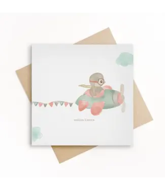 GRAFIQUELIEN •• Wenskaart welkom kleintje | vogel in vliegtuig