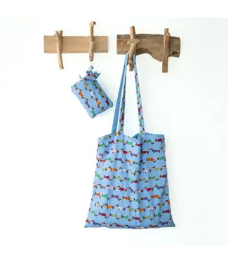 SJAAL MET VERHAAL  •• Totebag Teckel | Lichtblauw & Zwart