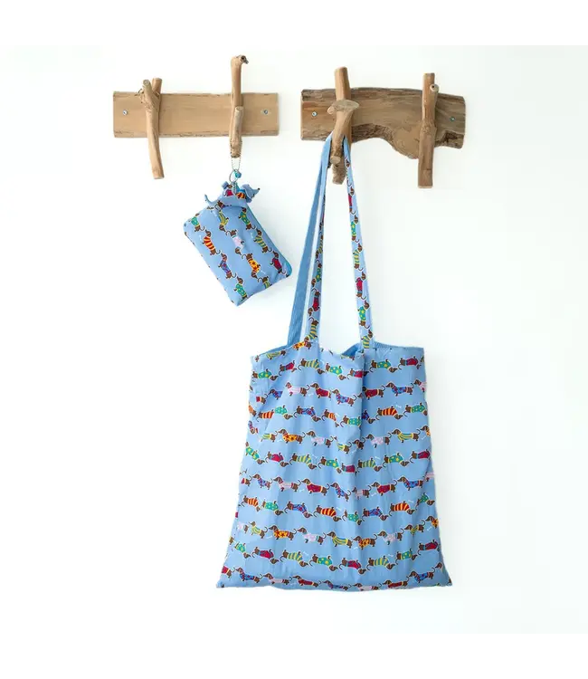 SJAAL MET VERHAAL  •• Totebag Teckel | Lichtblauw & Zwart