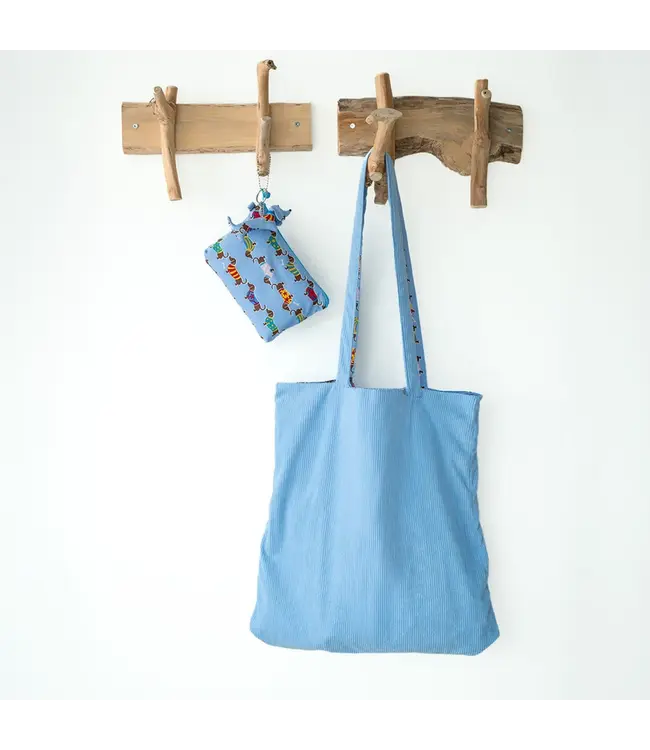 SJAAL MET VERHAAL  •• Totebag Teckel | Lichtblauw & Zwart