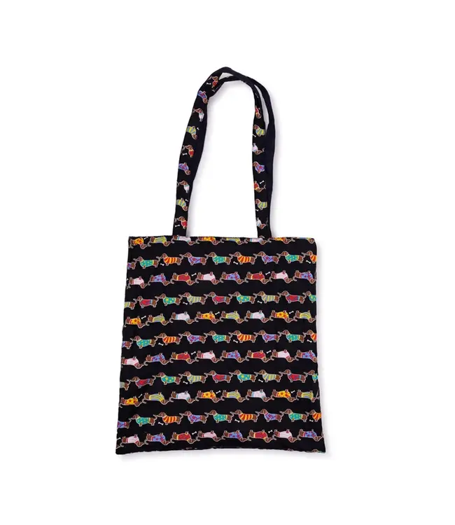 SJAAL MET VERHAAL  •• Totebag Teckel | Lichtblauw & Zwart