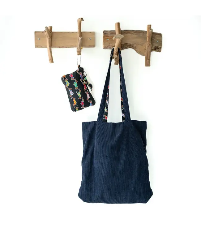 SJAAL MET VERHAAL  •• Totebag Teckel | Lichtblauw & Zwart