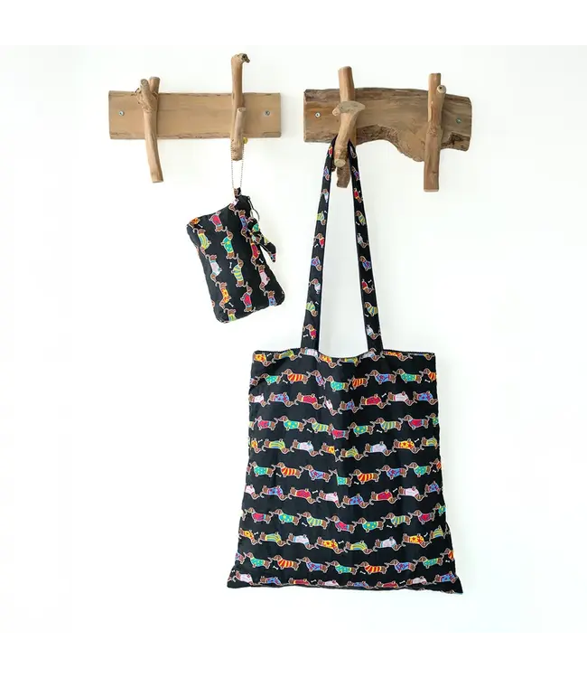 SJAAL MET VERHAAL  •• Totebag Teckel | Lichtblauw & Zwart