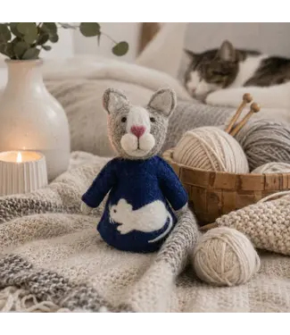 SJAAL MET VERHAAL  •• Decoratie Kat Grijs met Muis