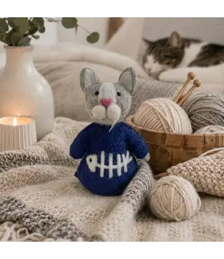 SJAAL MET VERHAAL  •• Decoratie Kat Grijs met Visgraat