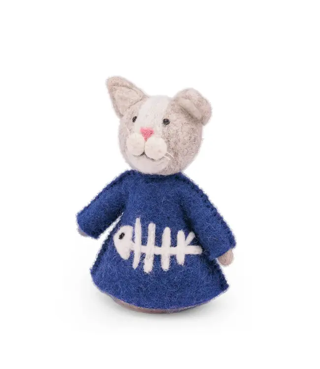 SJAAL MET VERHAAL   •• Decoratie Kat Grijs met Visgraat