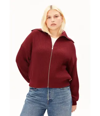 ARMEDANGELS •• Vanise Rib Knit Troyer | Velvet Red- Light Velvet Red