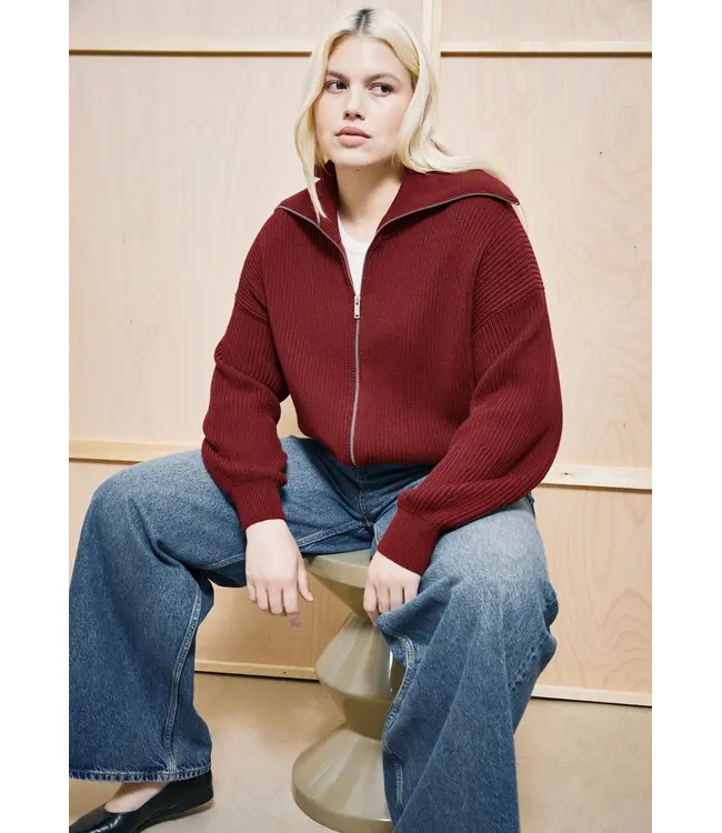 ARMEDANGELS •• Vanise Rib Knit Troyer | Velvet Red- Light Velvet Red