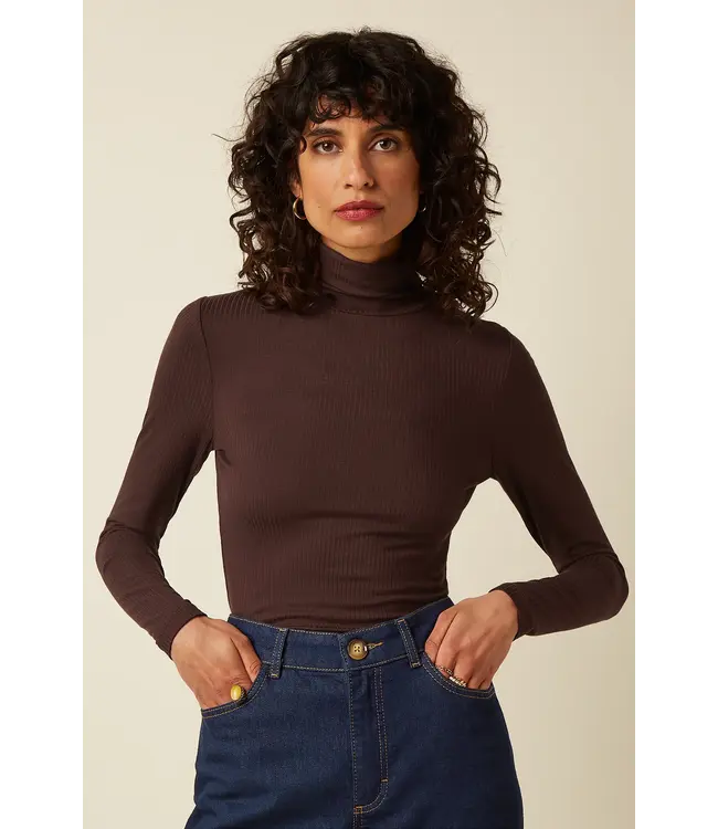 KING LOUIE •• Rollneck Top Uni Rib | Chocolate